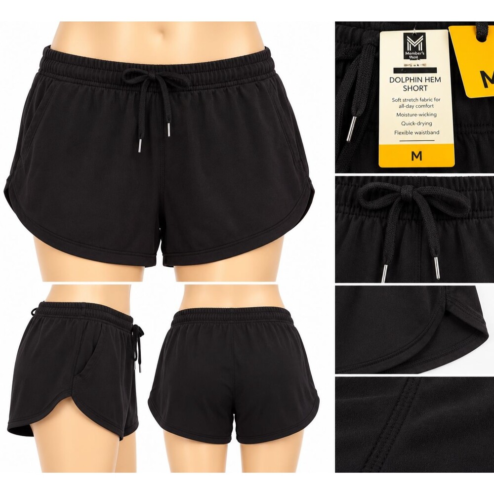 Members Mark Womens Dolphin Hem Shorts Large Black Athletic Medium Drawstring